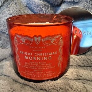 White Barn Bright Christmas Morning Red Candle